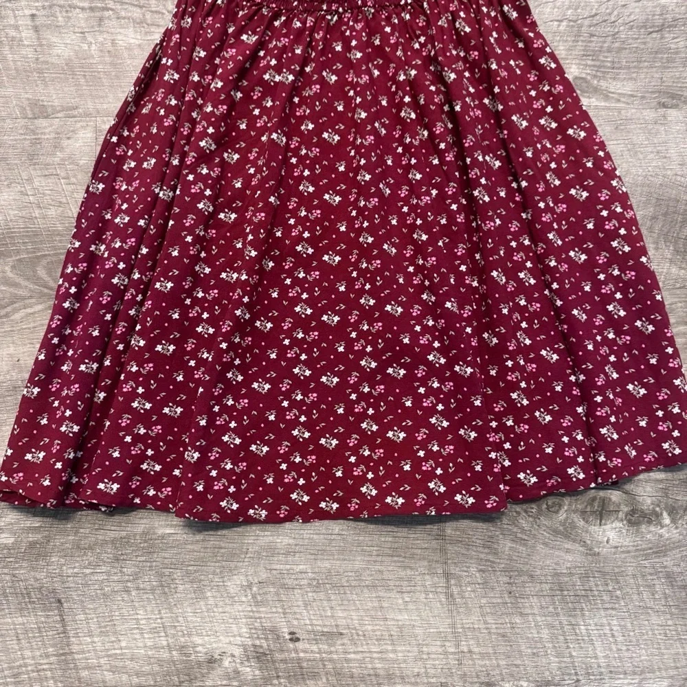 Epic Threads Midi Floral Print Peasant Smocked Dress Burgundy Girls Sz. S